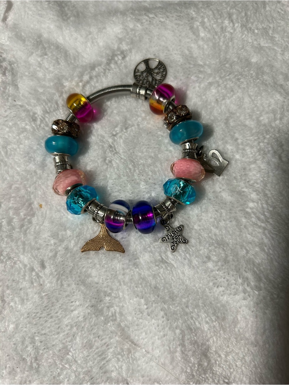 Kids Colorful Charm Bead Bracelet - Pink, Blue, Purple